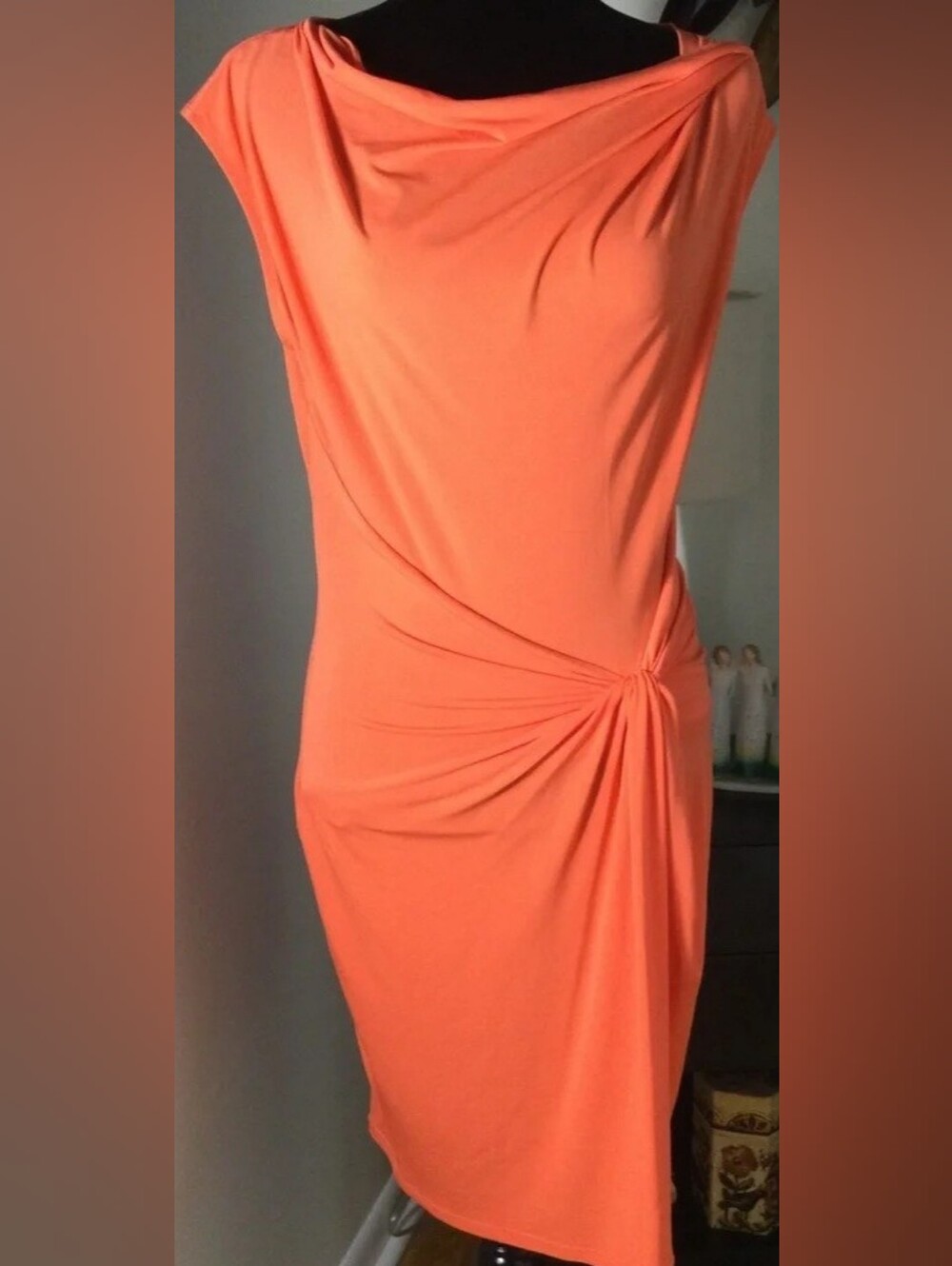 Michael Kors Orange Draped Midi Dress with Side Knot